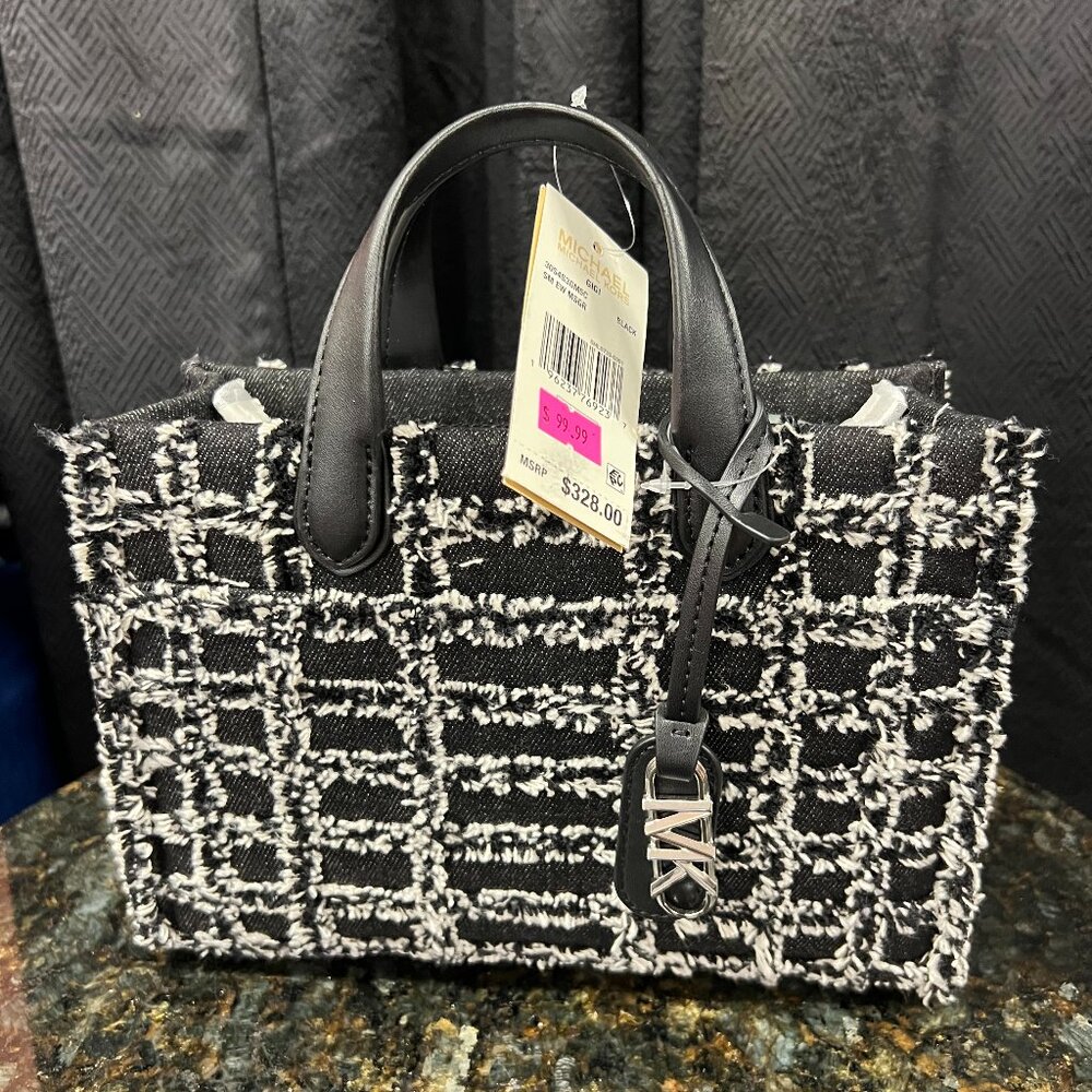NWT Michael Kors Crossbody Handbag Black and White Stitch